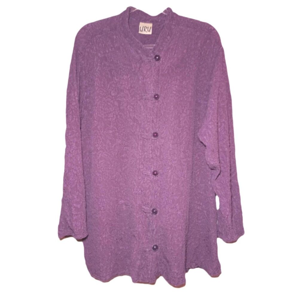 URU 100% Silk Embossed Eggplant Asian Design Top OSFM